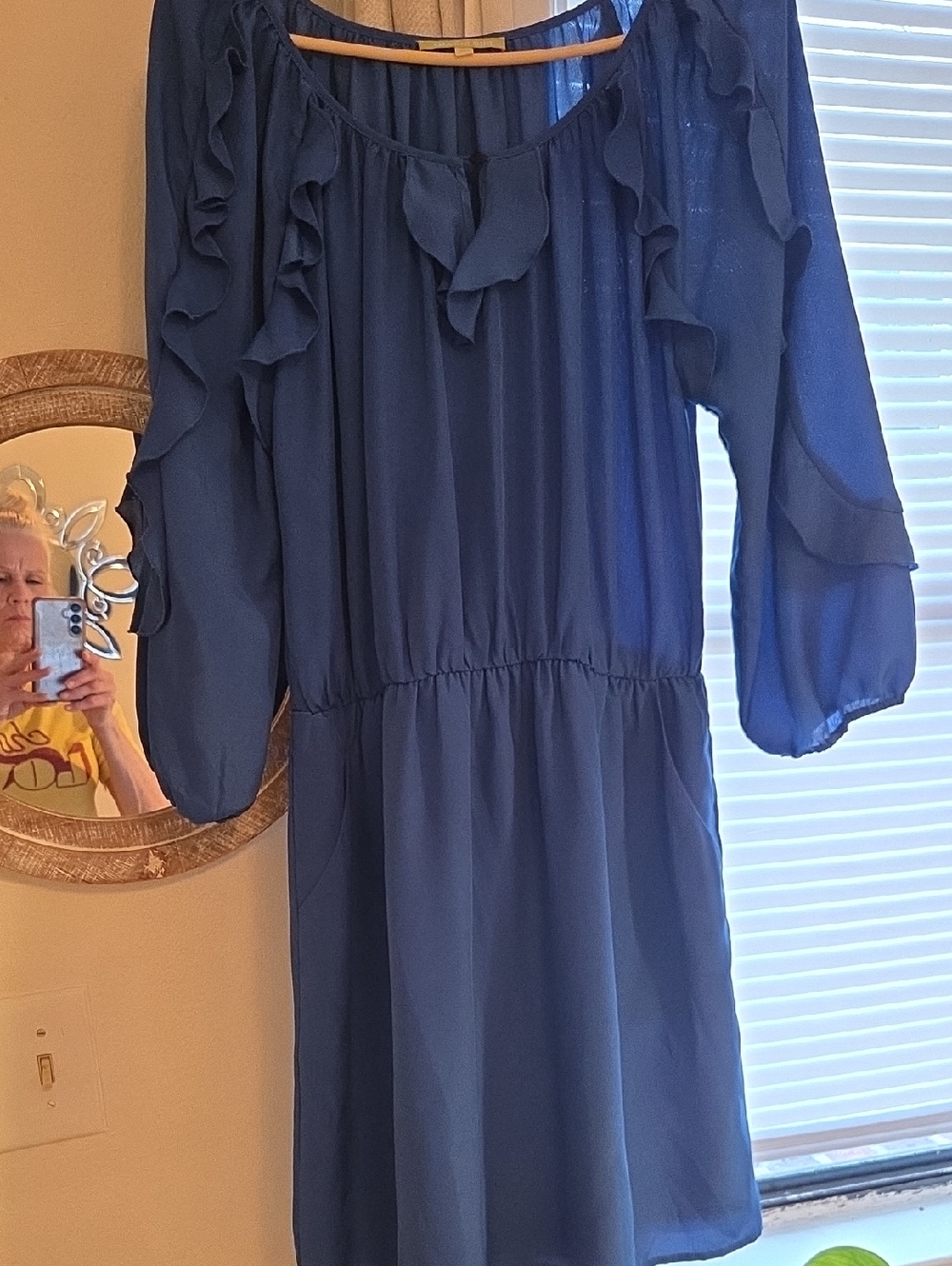 Gianni Bini Navy Blue Long Sleeve Ruffle Dress